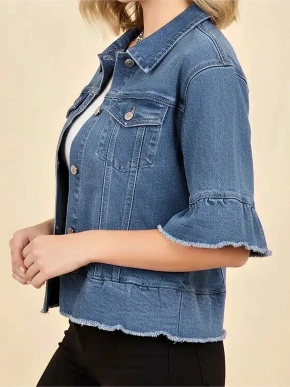 Heimish Blue Denim Ruffle Sleeve Jean Jacket - Picture 4 of 4